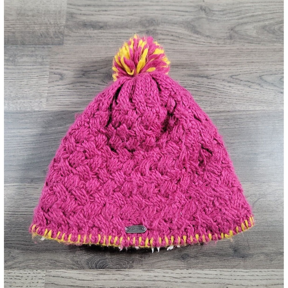 Marmot Beanie Pink Pom Hat Cap Denise Fleece Hike Climb Camp Outdoors Womens